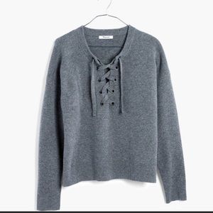 Charcoal grey lace up 100% merino sweater Madewell